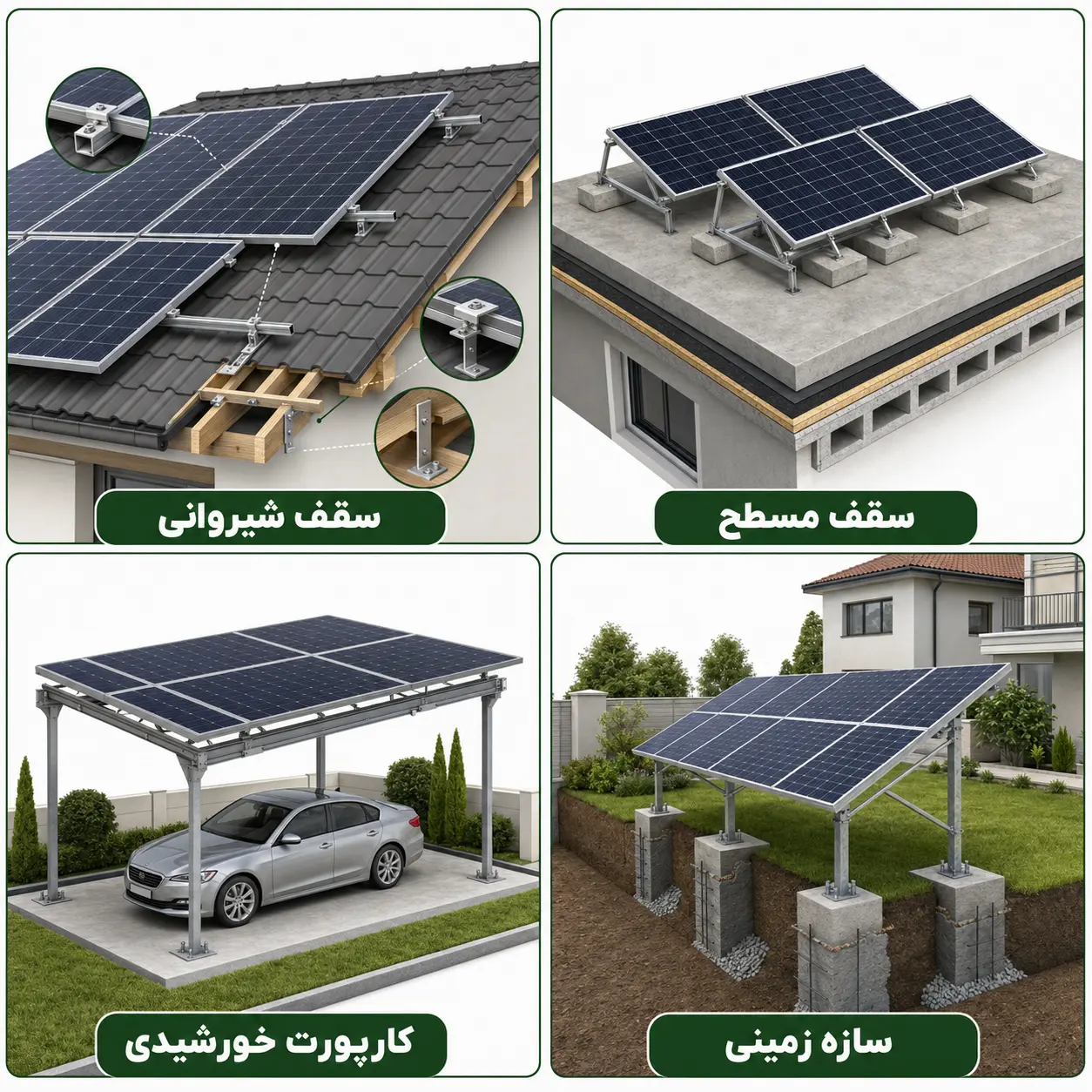 انواع استراکچر پنل خورشیدی خانگی